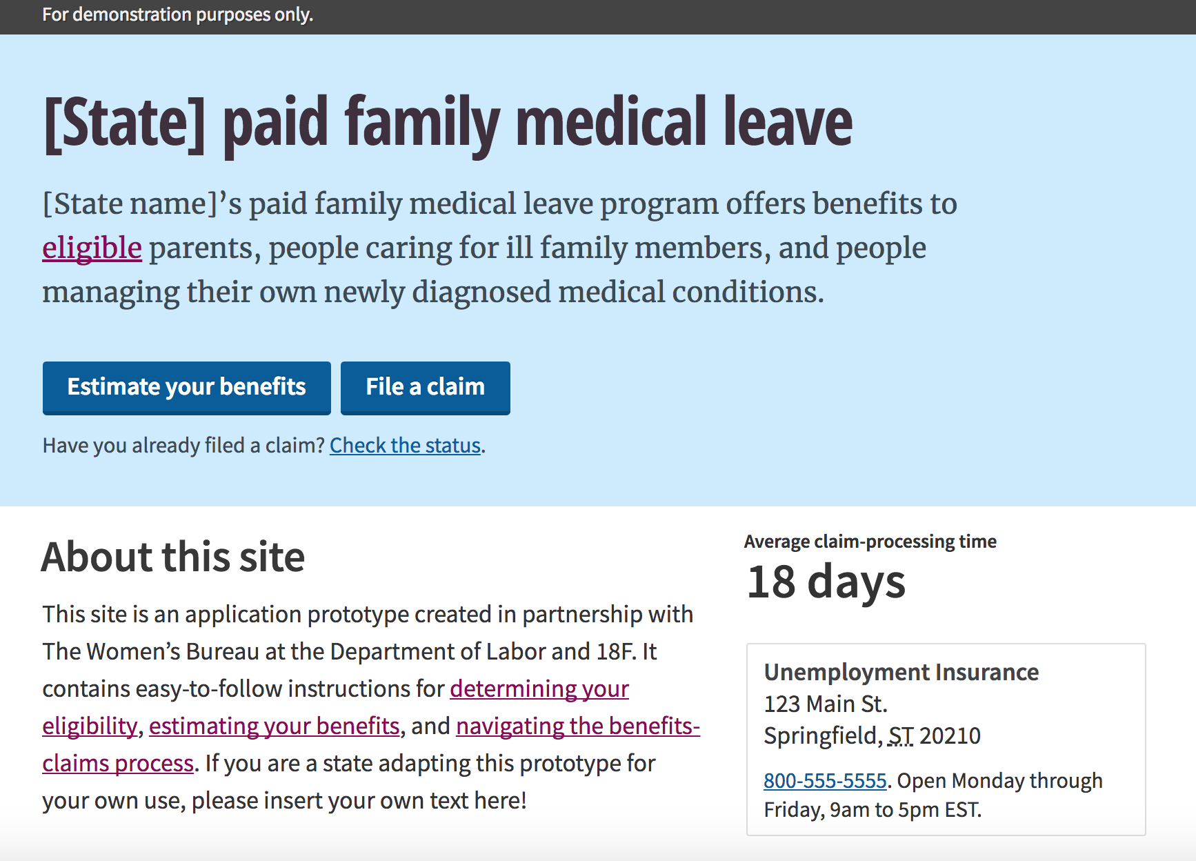 A prototype for paid family leave. Top of the screen is light blue with header